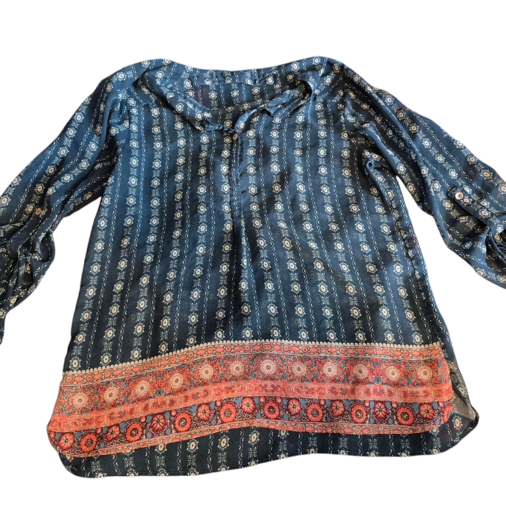 About A Girl Blue 3/4 Sleeve Relaxed Blouse